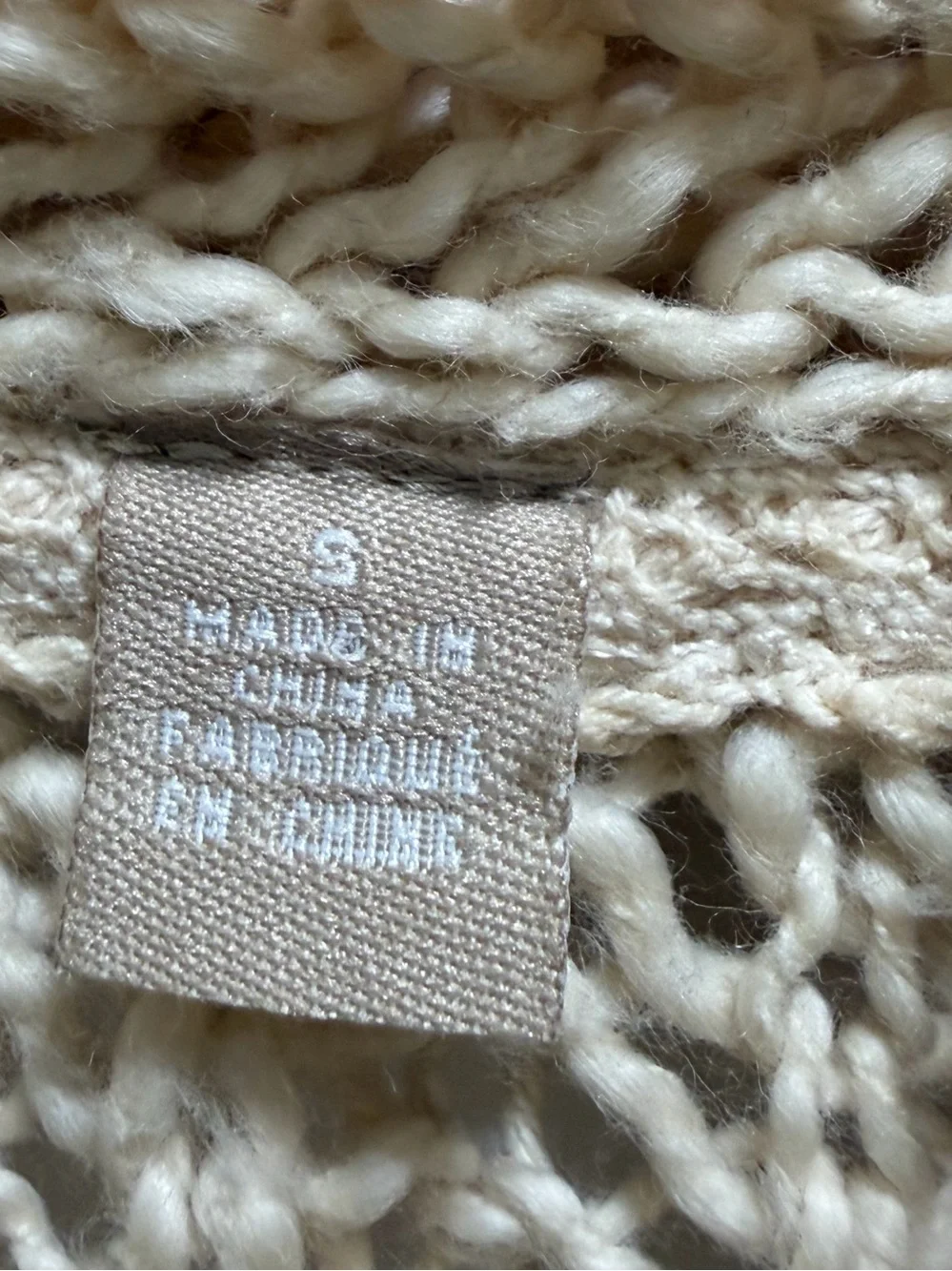 Anthropologie 100% Cotton Boho Open Knit Waterfall Cardigan Cream